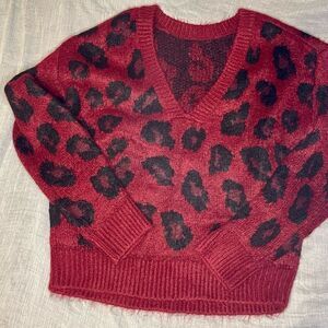 PINK Red/Black Leopard Print Sweater